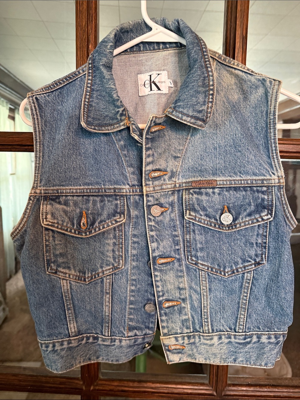 Vintage Calvin Klein Jeans Denim Vest Medium Wash Cropped Made in USA Small Y2K